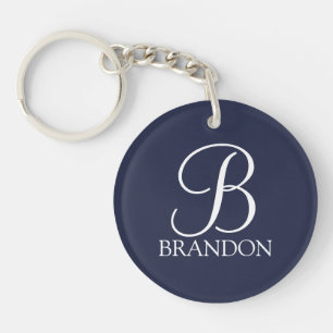 Navy Blue Personalisiert Script Monogram und Name Schlüsselanhänger