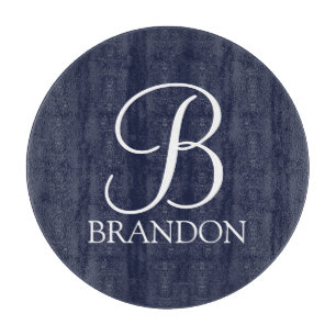 Navy Blue Personalisiert Script Monogram und Name Schneidebrett