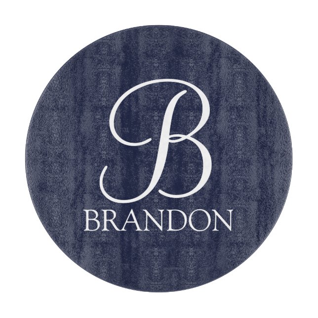 Navy Blue Personalisiert Script Monogram und Name Schneidebrett (Vorderseite)