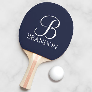 Navy Blue Personalisiert Script Monogram und Name Tischtennis Schläger