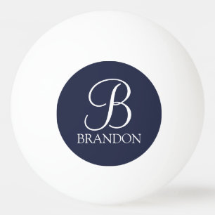 Navy Blue Personalisiert Script Monogram und Name Tischtennisball