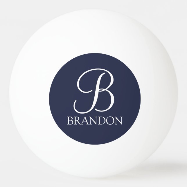 Navy Blue Personalisiert Script Monogram und Name Tischtennisball (Vorderseite)