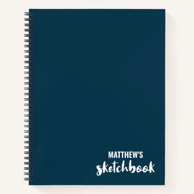 Navy Blue Personalisiert Sketchbook Ihr Name Notizbuch (Vorderseite)