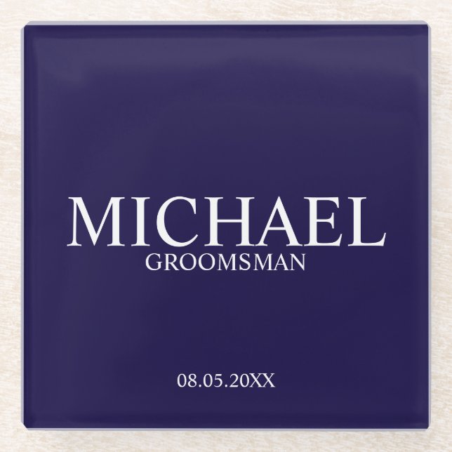 Navy Blue Personalisiert Trauzeugen Glasuntersetzer (Vorderseite)