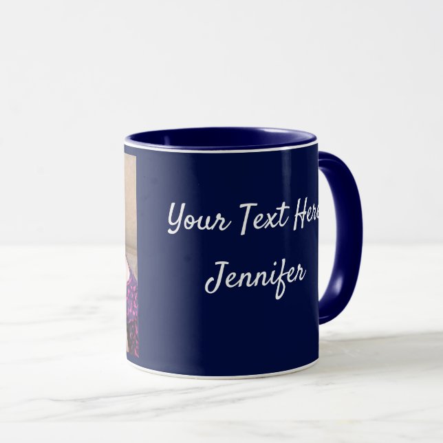 Navy Blue Personalize FOTO TEMPLATE Geschenk Kaffe Tasse (VorderseiteRechts)