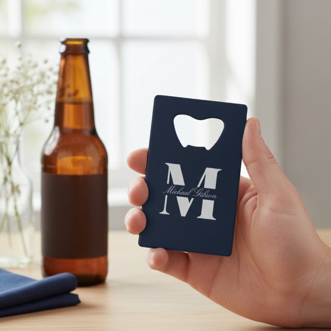 Navy Blue | Personalized Monogram Groomsmen  Geldbeutel Flaschenöffner (Navy Blue | Personalized Monogram Groomsmen Credit Card Bottle Opener)