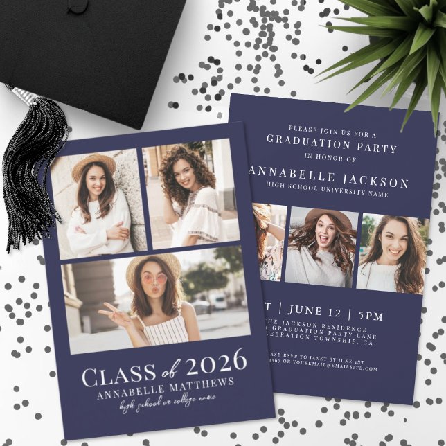 Navy Blue Photo Graduation Party Invitation Einladung (Navy Blue Photo Graduation Party Invitation)
