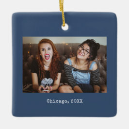 Navy Blue Photo Keepsake Christmas Keramikornament