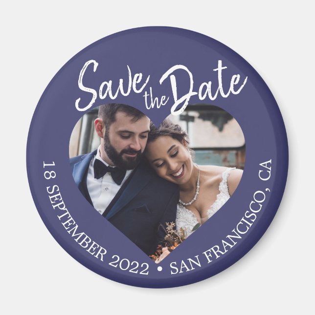 Navy Blue Photo Modern Script Save the Date Magnet (Vorne)