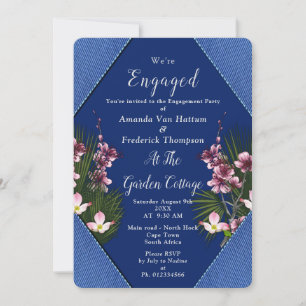 Navy - Blue & Pink Blume Verlobung Einladung