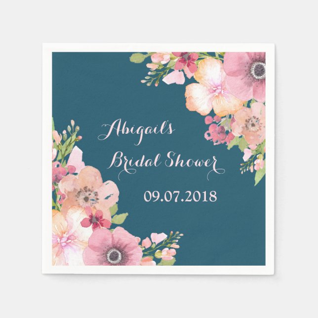 Navy Blue Pink Brautparty Napkins Serviette (Vorderseite)