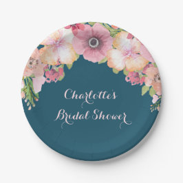 Navy Blue Pink Brautparty Plate Pappteller