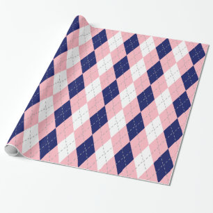 Navy Blue Pink Dk Gray Was XL Raute Geschenkpapier