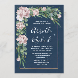 Navy Blue Pink Dusty Rose Gold Engagement Party Einladung