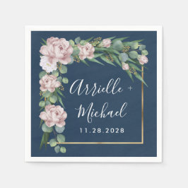 Navy Blue & Pink Dusty Rose Greenerity Gold Weddin Serviette