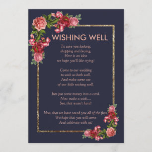 Navy Blue Pink Floral Gold wünschenswert gut Einladung