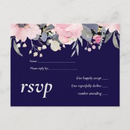 Navy Blue Pink Floral Modernes Hochzeitsbudget Einladungspostkarte