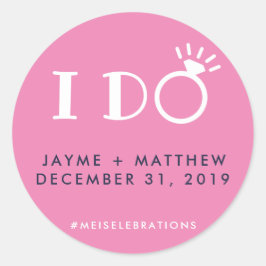 Navy Blue Pink I Do Wedple Hashtag Round Runder Aufkleber