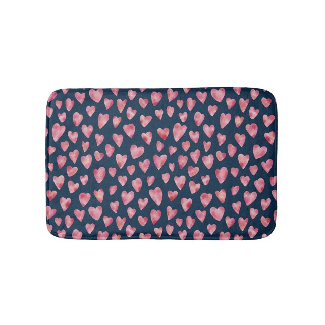 Navy Blue & Pink Liebe Herz Badematte (Vorderseite)