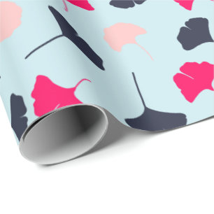 Navy Blue, Pink, Light Blue Ginkgo Blätter Muster Geschenkpapier