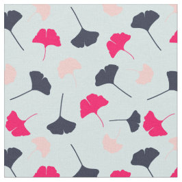 Navy Blue, Pink, Light Blue Ginkgo Blätter Muster Stoff
