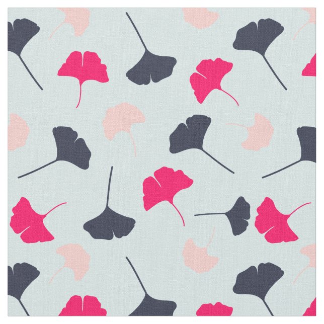 Navy Blue, Pink, Light Blue Ginkgo Blätter Muster Stoff (Nahaufnahme)