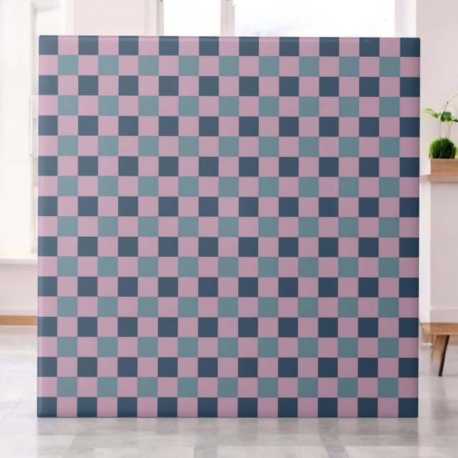 Navy Blue & Pink Lila Checkered Pattern Retro Fliese (Von Creator hochgeladen)