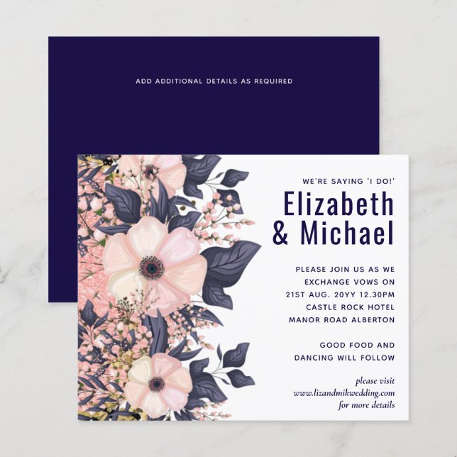 Navy Blue Pink Modernes Hochzeitsbudget (Vorne/Hinten)