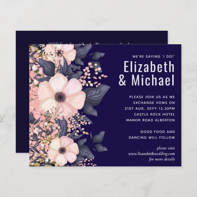 Navy Blue Pink Modernes Hochzeitsbudget (Vorne/Hinten)