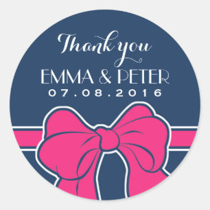 Navy Blue Pink Ribbon Hochzeit Danke Sticker