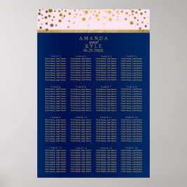 Navy Blue, Pink und Gold - 16 Seating Chart Poster