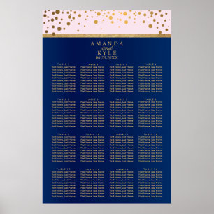 Navy Blue, Pink und Gold - 16 Seating Chart Poster