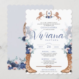 Navy Blue Pink Western Boots Charro Quinceanos Einladung