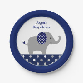 Navy Blue Polka Dot Elephant Baby Dusche Pappteller