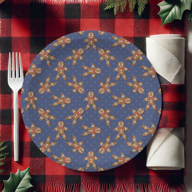 Navy Blue Polka Dot Gingerbread Mann Weihnachten Pappteller (Von Creator hochgeladen)