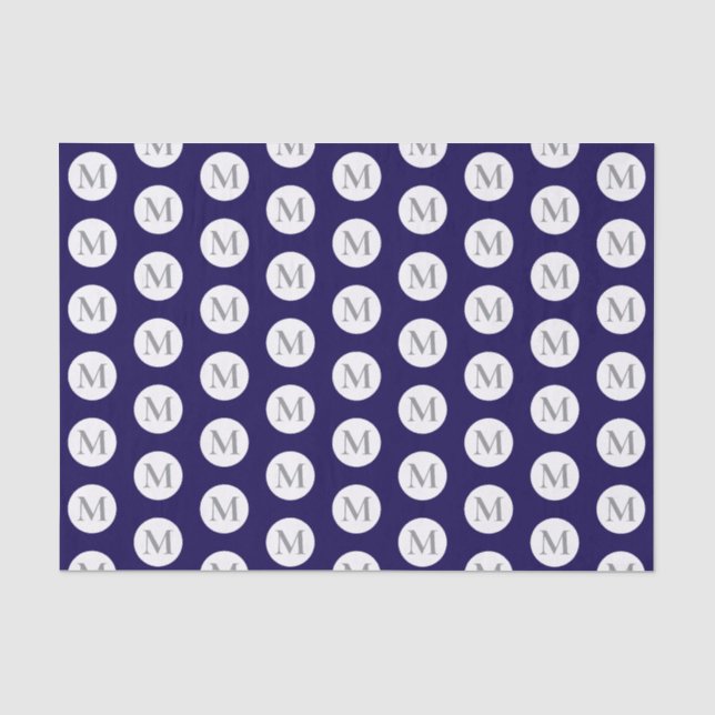 Navy Blue Polka Dot Monogram Seidenpapier (Vorderseite)