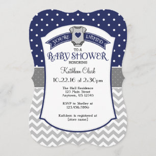 Navy Blue Polka Dot Zickzack Baby Dusche einladen Einladung