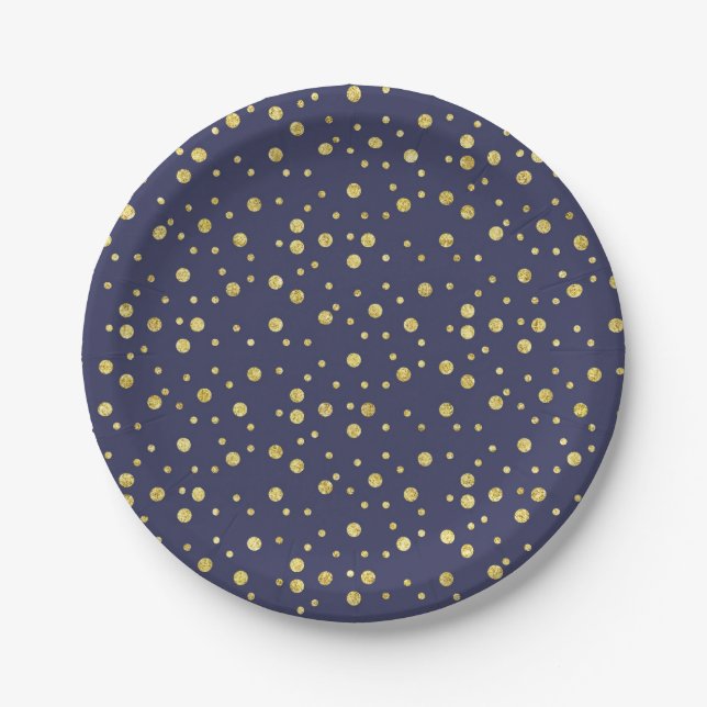 Navy Blue Polka Dots Elegante Paper Teller (Vorderseite)