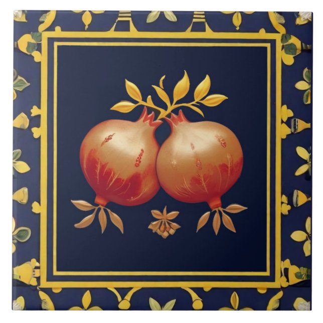 Navy Blue Pomegranates Mediterranean Pomegranate Fliese (Vorderseite)