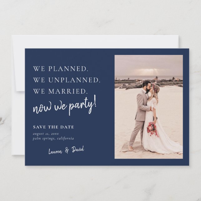 Navy Blue Post Hochzeitsupdate Save the Date (Vorderseite)