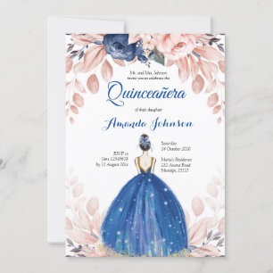 Navy Blue Princess Quinceañera Spanisch 15 Geburts Einladung