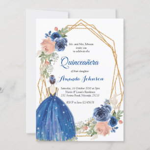 Navy Blue Prinzessin Quinceañera Spanische 15 Gebu Einladung
