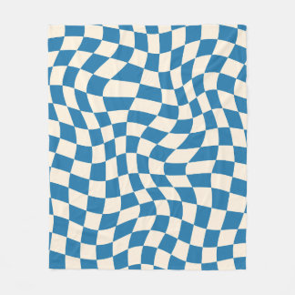 Navy Blue Psychedelic Checkered Groovy Grid Patter Fleecedecke
