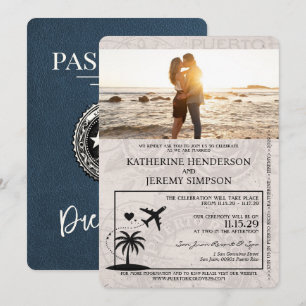 Navy Blue Puerto Rico Passport Hochzeit Einladung