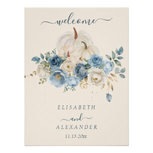 Navy Blue Pumpkin FallinLove Hochzeitsglanz-Poster Poster