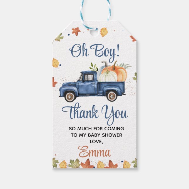 Navy Blue Pumpkin Truck Fall Baby Dusche Geschenkanhänger (Vorderseite)