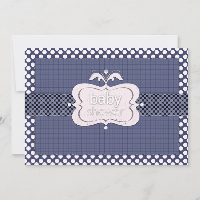 Navy Blue Punkt Baby Shower Einladungen (Vorderseite)