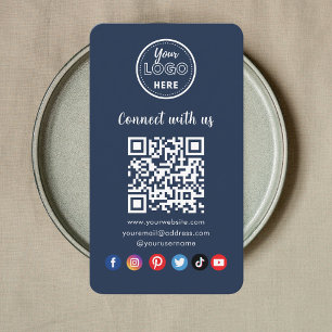 Navy Blue QR Code Connect With Us Social Media Visitenkarte