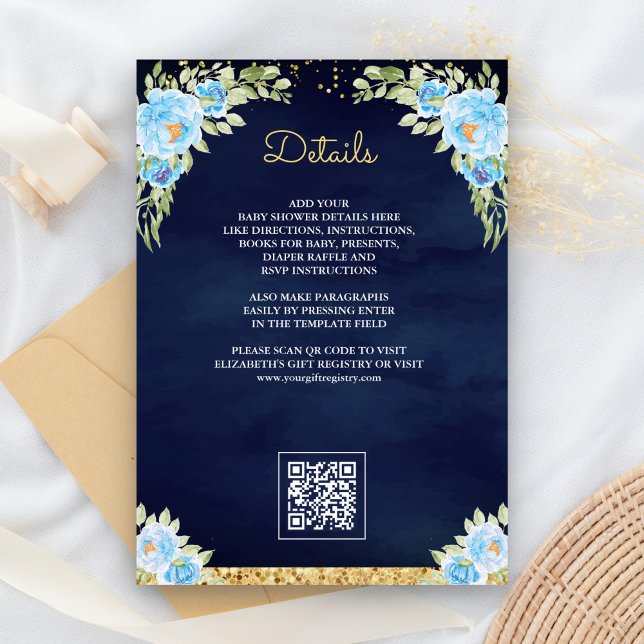 Navy Blue QR Code Geschenk Registry Baby Dusche Begleitkarte (Von Creator hochgeladen)