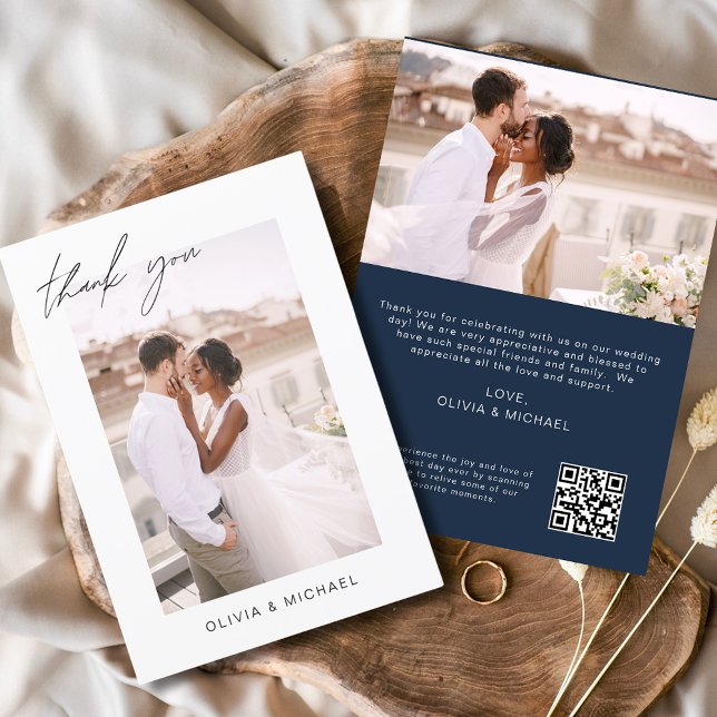 Navy Blue QR Code Hochzeit Dankeschön Foto Dankeskarte (Von Creator hochgeladen)